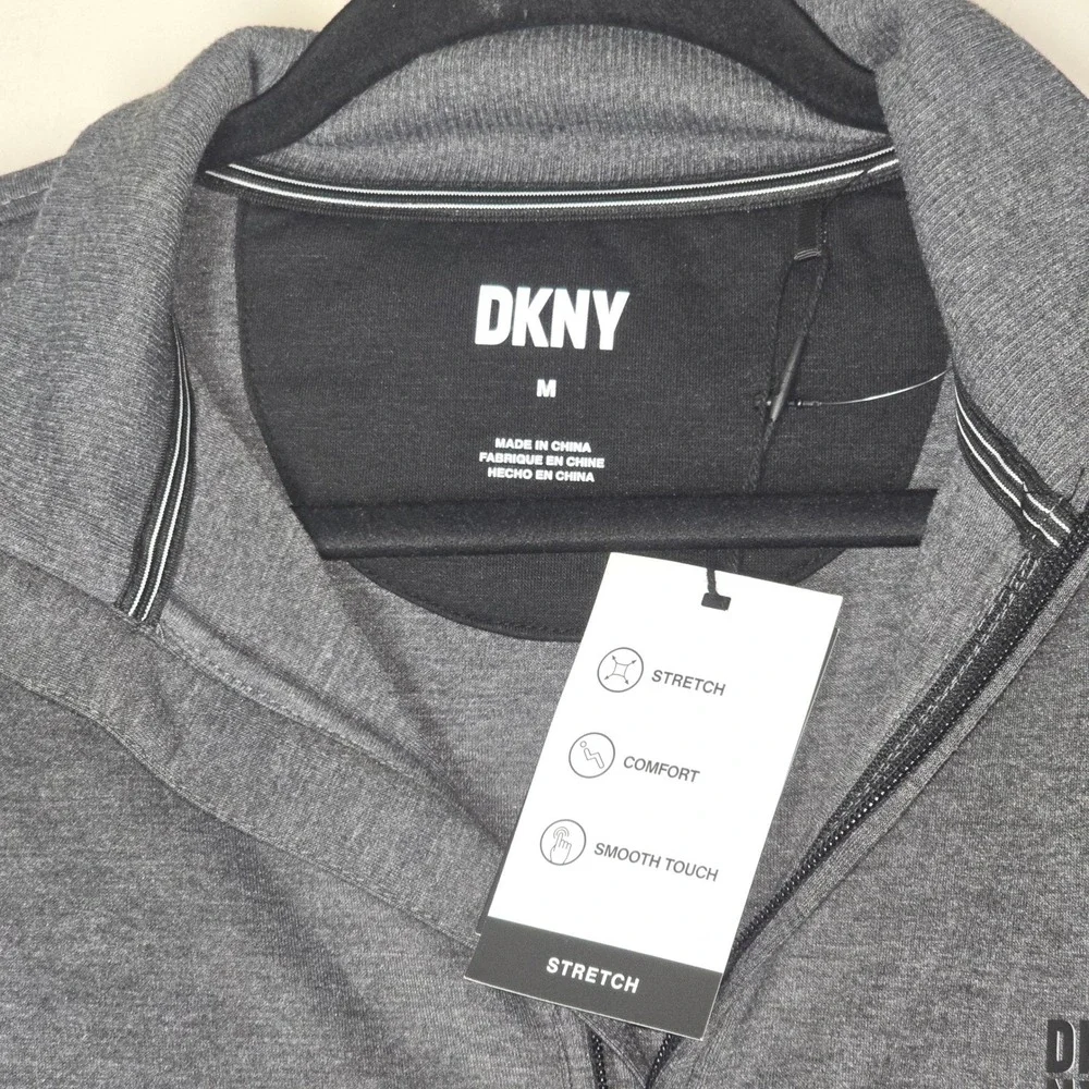 DKNY Quarter Zip Pullover Gray Stretch Comfort Modern Minimalist‎ M Normcore NWT